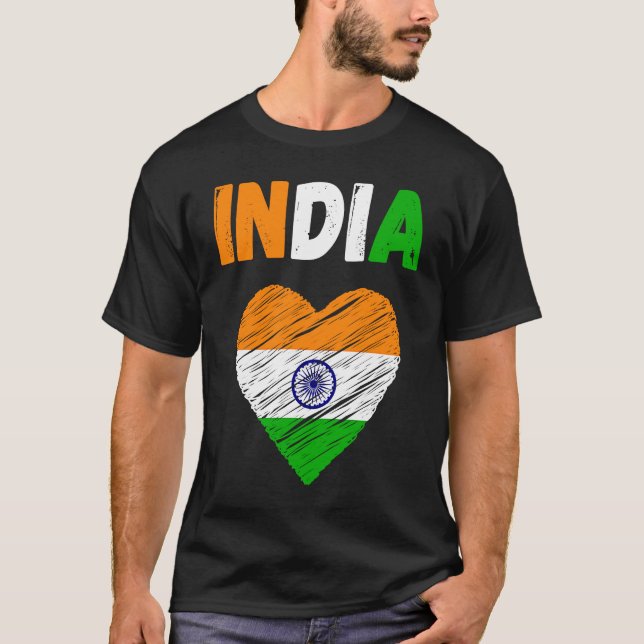 India Flag Holiday India Heart Indian Flag T-Shirt (Front)