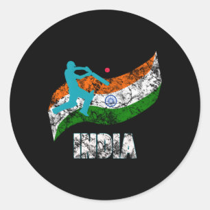India Flag Indian Cricket Classic Round Sticker