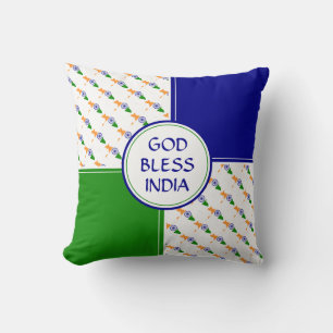 INDIA FLAG Indian Patriotic God Bless Cushion