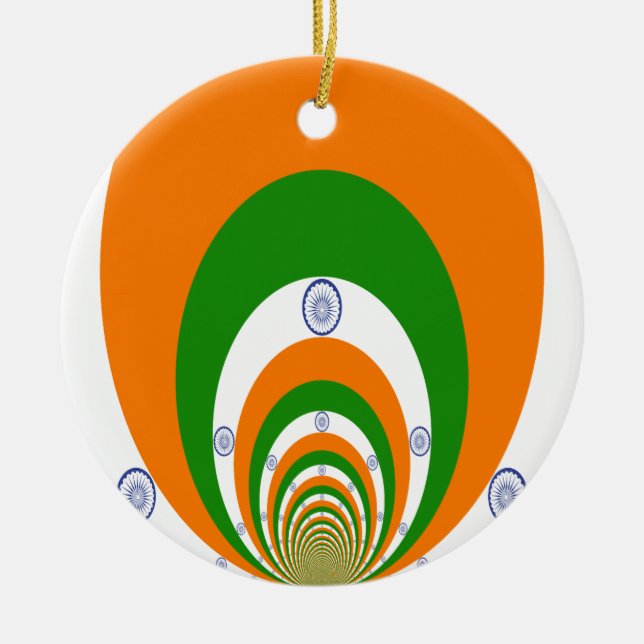 India Flag Kaleidoscope: Endless Unity & Patriotis Ceramic Tree Decoration (Front)