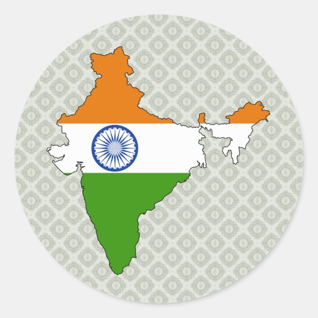India Flag Map full size Classic Round Sticker (Front)