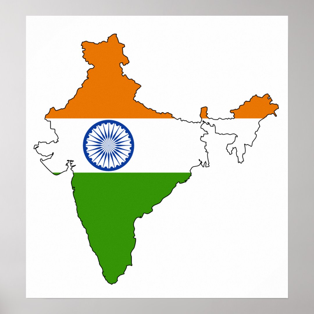 India Flag Map full size Poster  Zazzle