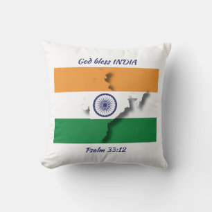 INDIA FLAG MAP Patriotic Scripture Custom WHITE Cushion