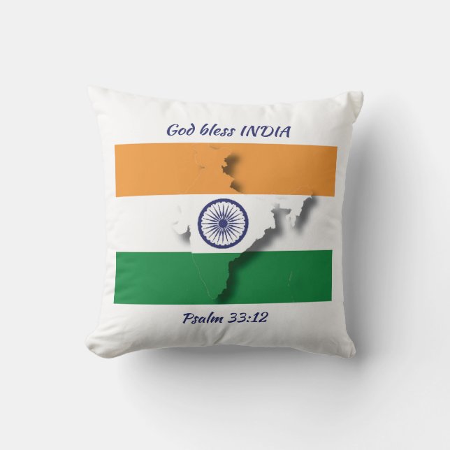 INDIA FLAG MAP Patriotic Scripture Custom WHITE Cushion (Front)