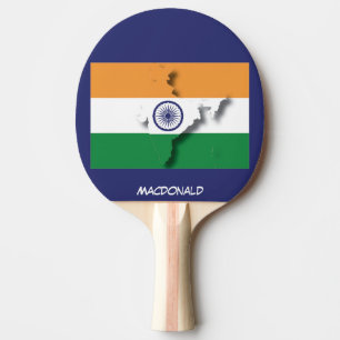 INDIA FLAG & MAP Personalised BLUE Ping Pong Paddle