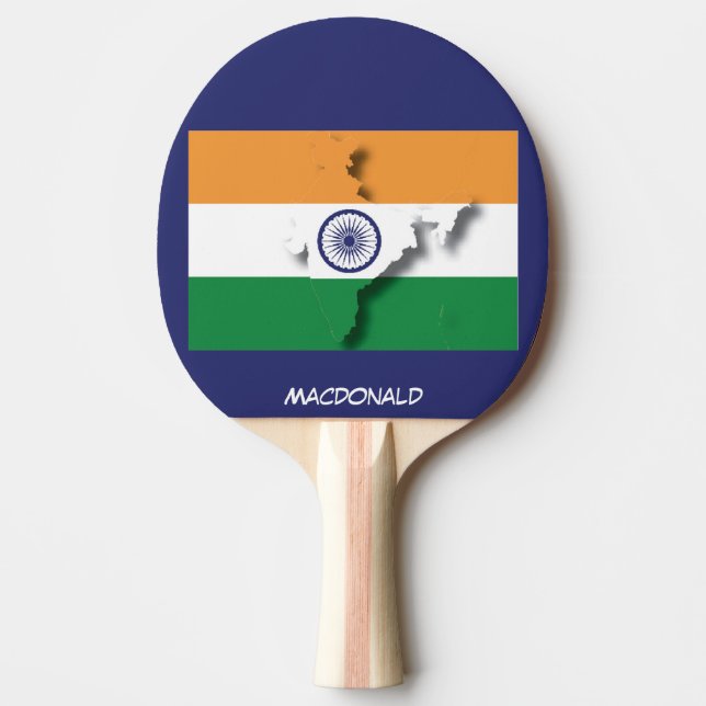 INDIA FLAG & MAP Personalised BLUE Ping Pong Paddle (Front)