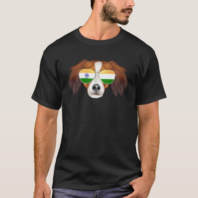 India Flag Nederlandse Kooikerhondje Dog India Poc T-Shirt (Front)