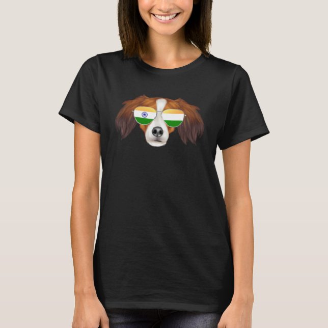 India Flag Nederlandse Kooikerhondje Dog India Poc T-Shirt (Front)