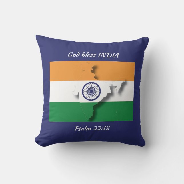 INDIA FLAG Patriotic Scripture Custom BLUE Cushion (Front)