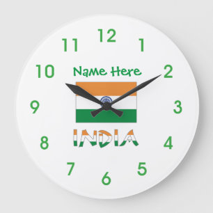 India Flag Personalised Green Round Large Clock