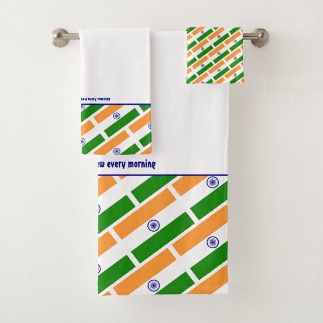 INDIA FLAG Personalised Scripture WHITE Bath Towel Set (Insitu)