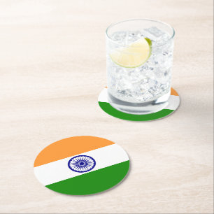 India flag round paper coaster