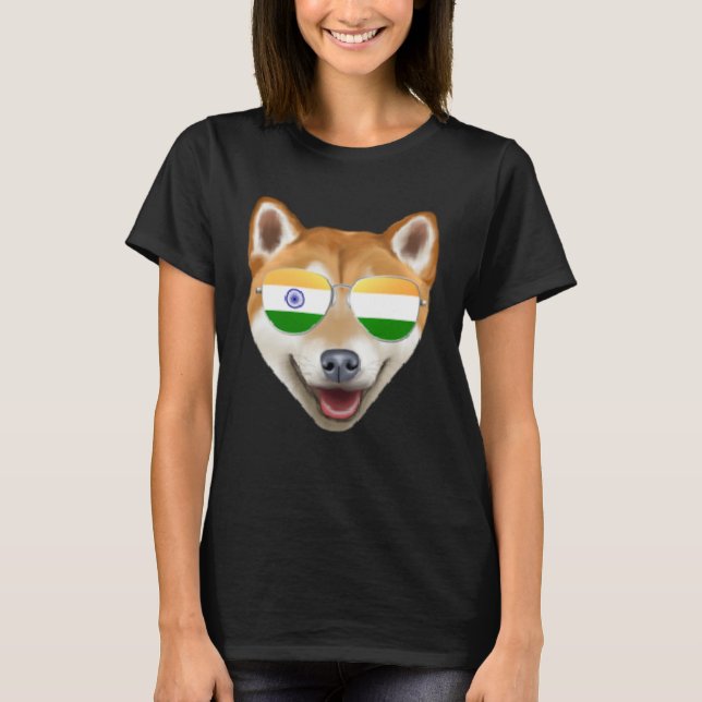 India Flag Shiba Inu Dog India Pocket T-Shirt (Front)