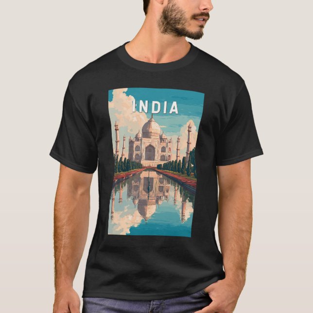 India Illustration Travel Art Vintage T-Shirt (Front)