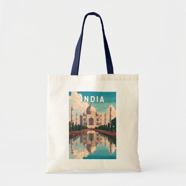 India Illustration Travel Art Vintage Tote Bag (Front)