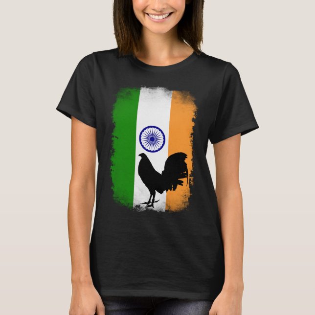 India Indian flag game fowl rooster gallero gamefo T-Shirt (Front)