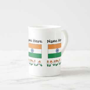 India Indian Flag Personalised  Bone China Mug