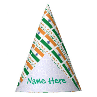 India Indian Flag Tiled Green Personalized Name Party Hat