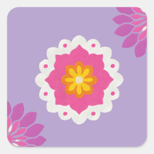 india inspired pink and purple pastel mandala square sticker