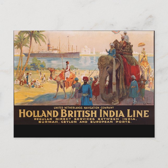 India line, landlord on elephant by the water postcard (Front)