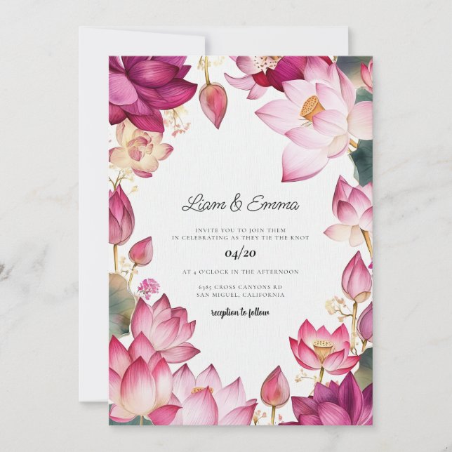 India lotus Watercolor Wedding Destination Invitation (Front)