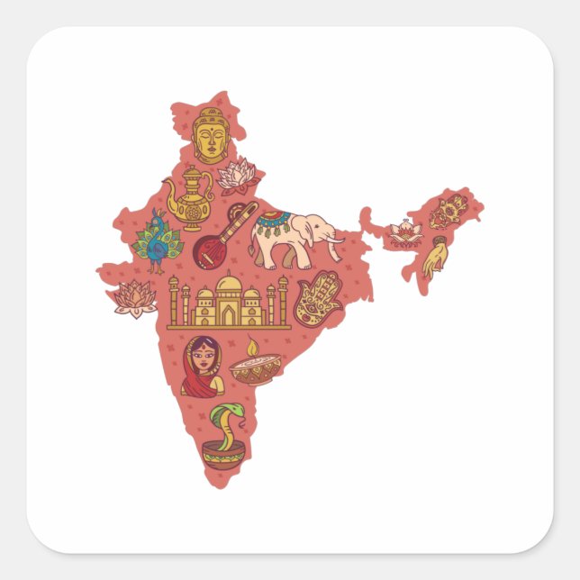 India Map Square Sticker (Front)