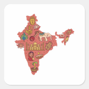 India Map Square Sticker