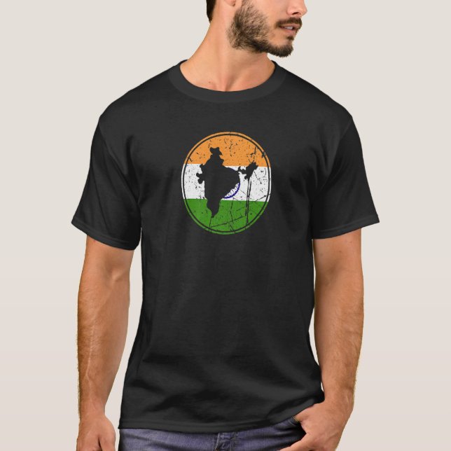 India Map Vintage Indian Flag T-Shirt (Front)