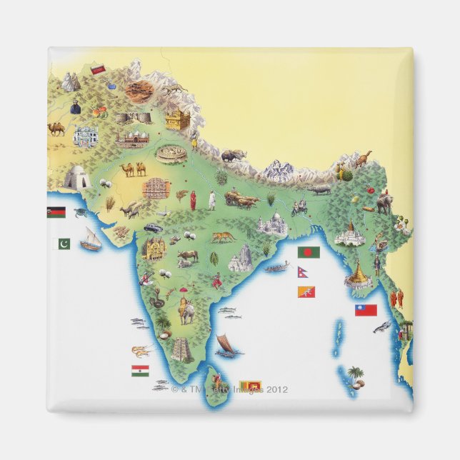 India, map with illustrations showing magnet (Front)
