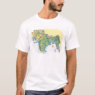 India, map with illustrations showing T-Shirt