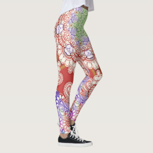 India Mehndi Style Mandala - red blue Leggings