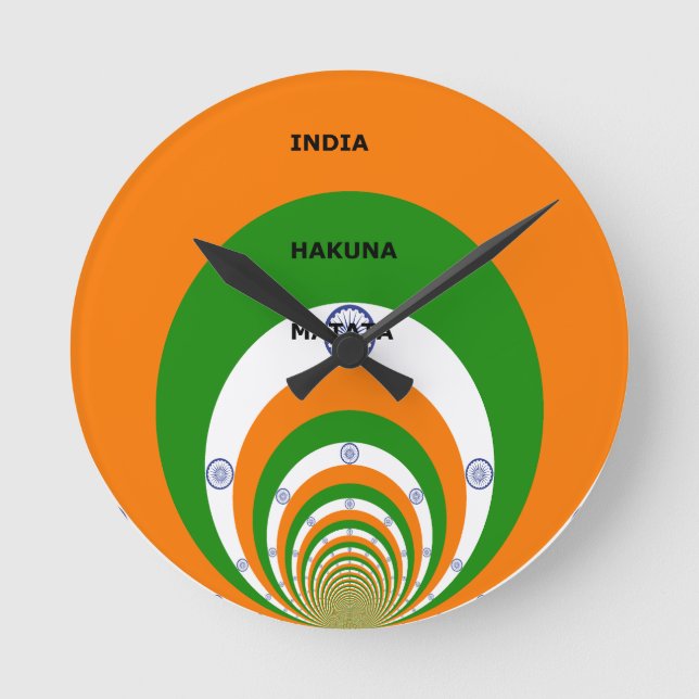 India National Flag Colours Design with "Hakuna Ma Round Clock (Front)