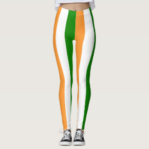 India National Flag Colours Vertical Striped Leggings