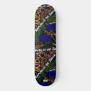 India National Pride Wordcloud Skateboard
