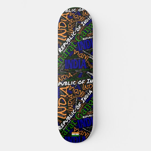India National Pride Wordcloud Skateboard (Front)
