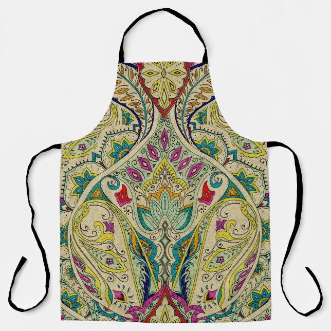 India paisley pattern, bohemian border. apron (Front)