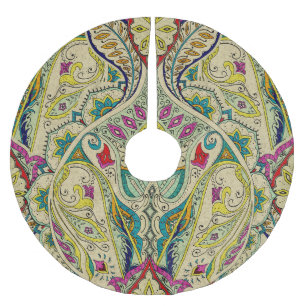 India paisley pattern, bohemian border. brushed polyester tree skirt