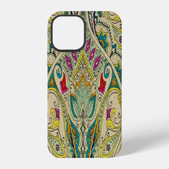 India paisley pattern, bohemian border. iPhone case (Back)