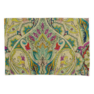 India paisley pattern, bohemian border. pillowcase