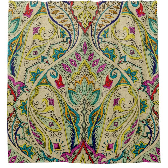 India paisley pattern, bohemian border. shower curtain (Front)