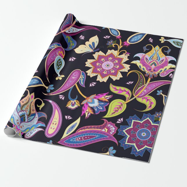 India paisley pattern wrapping paper (Unrolled)