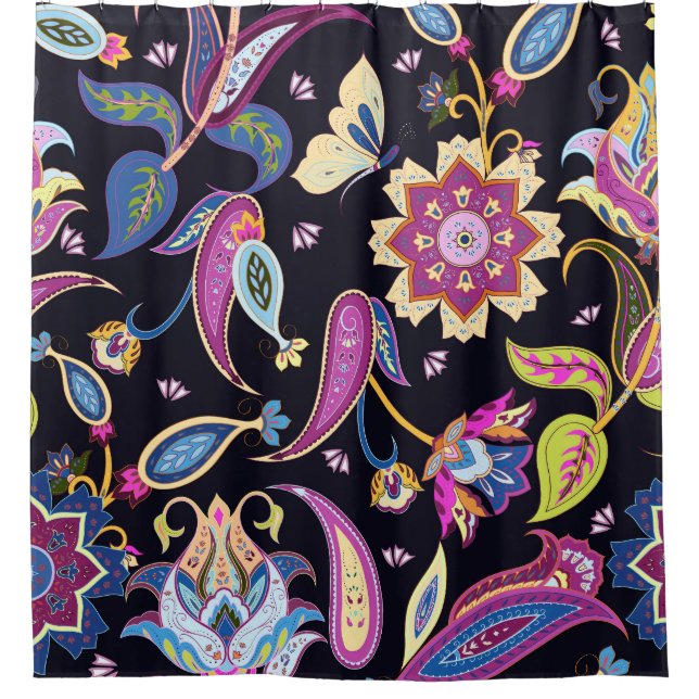 India Paisley Seamless Floral Ornament Shower Curtain (Front)
