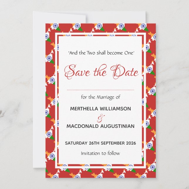 INDIA Patriotic Wedding Special Celebration RED Save The Date (Front)