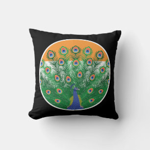 India Peafowl Indian National Animal Flag Cushion