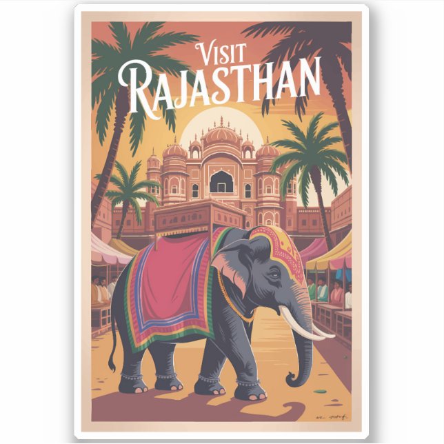 India Rajasthan Illustration Travel Art Vintage (Front)