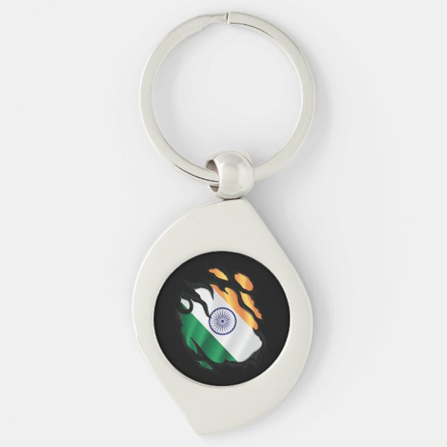 India Ripped Flag Key Ring (Front)