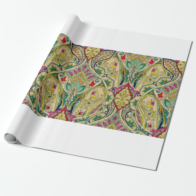 India seamless paisley pattern, decorative border. wrapping paper (Unrolled)