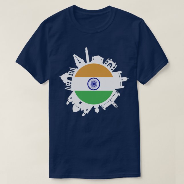 India Skyline India Flag Delhi Mumbai Chennai Kolk T-Shirt (Design Front)