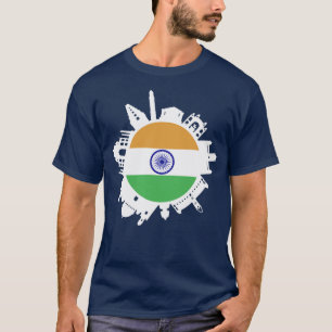 India Skyline India Flag Delhi Mumbai Chennai Kolk T-Shirt