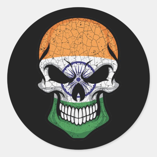 India Smiling Skull Flag  Classic Round Sticker (Front)